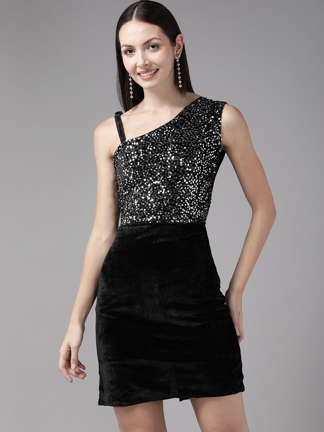 

BAESD Embellished Velvet Sheath Dress, Black