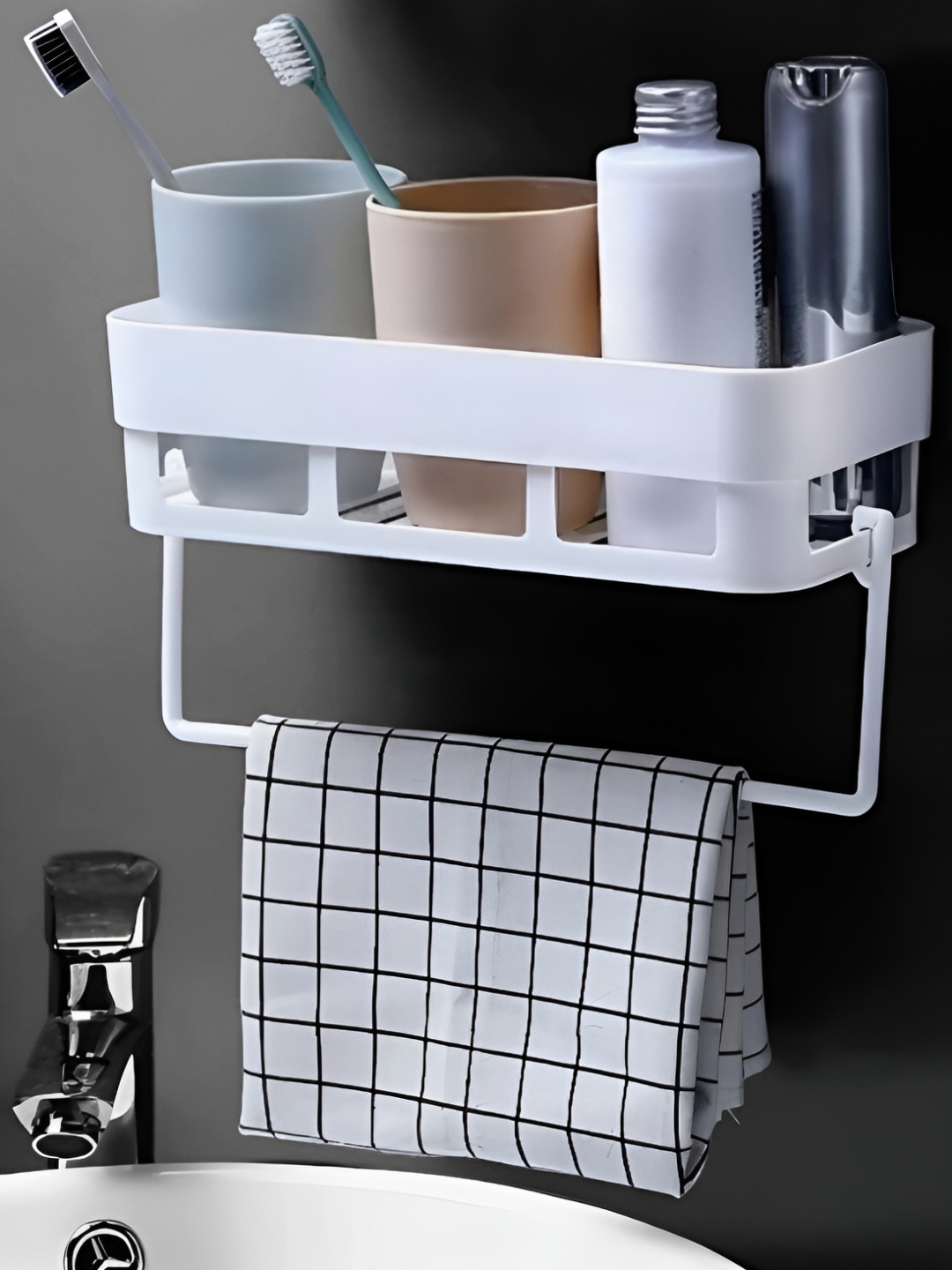 

DALUCI White & Grey Wall Shelves Shelf With Towel Hanger