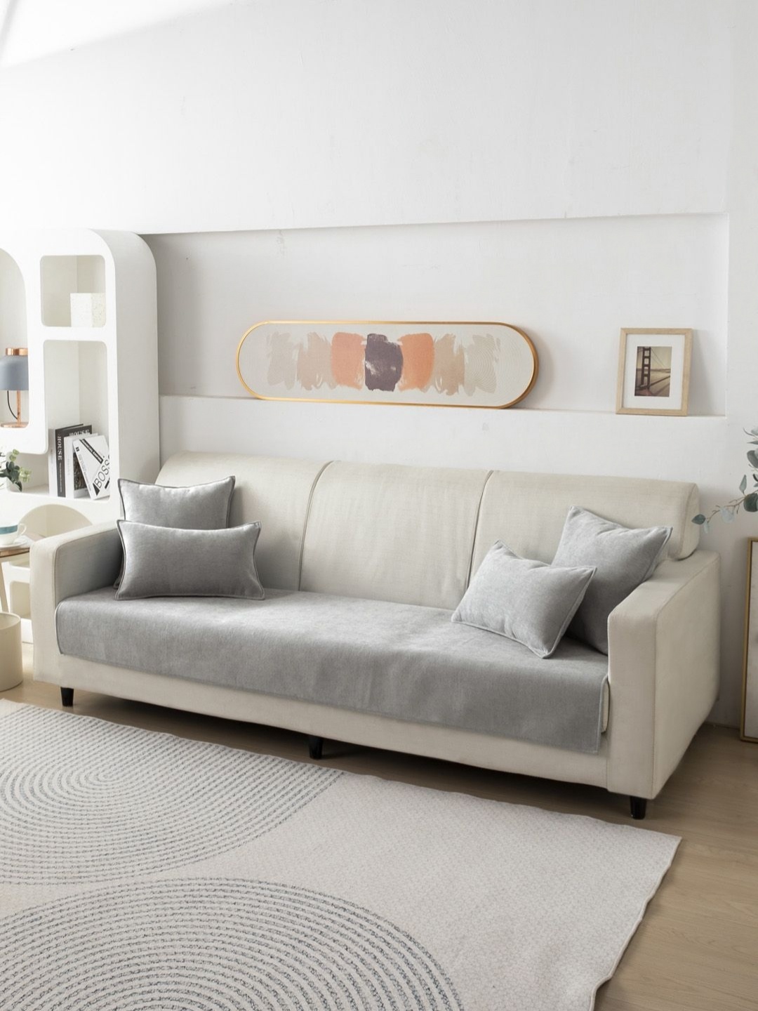 

HOKIPO Grey Anti Slip 2 Seater Chenille Sofa Mat Cover