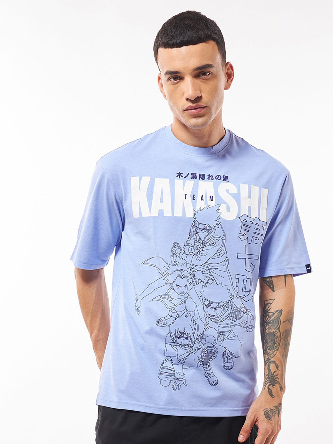 

Bewakoof Official Naruto Merchandise Men's Kakashi Graphic Printed Oversized T-shirt, Blue