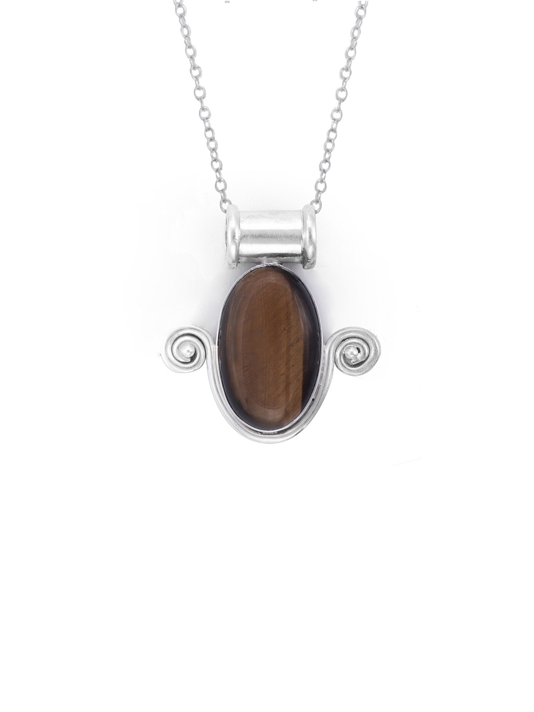 

Exotic India Tiger Eye Gemstone Sterling Silver Pendant
