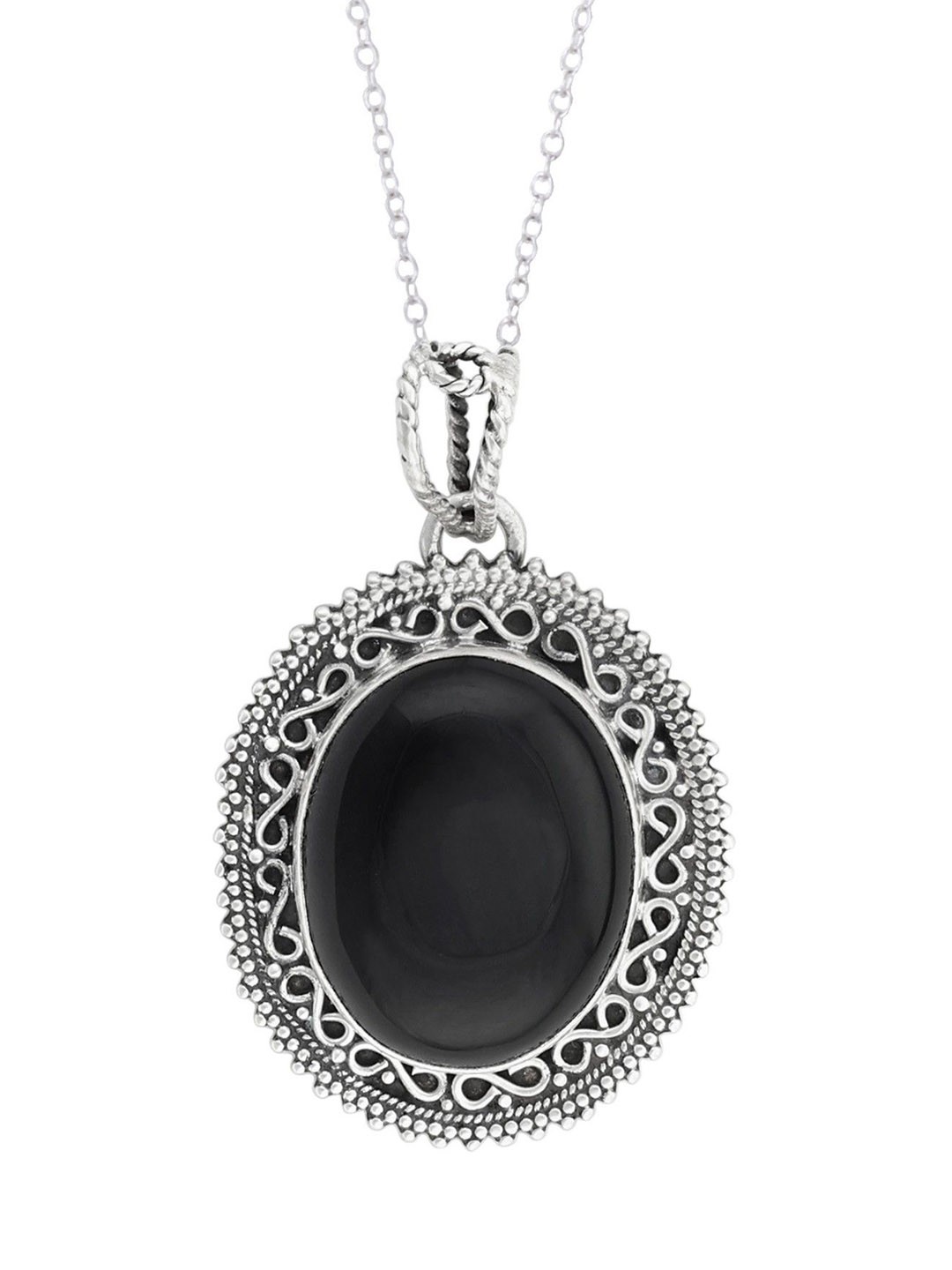 

Exotic India Large Black Onyx Gemstone Sterling Silver Pendant