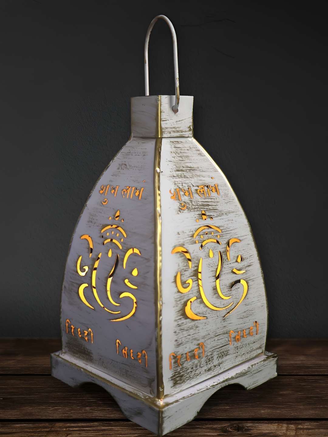 

PockMAN White & Brown Printed Ganesha Cutout Metal Candle Holder