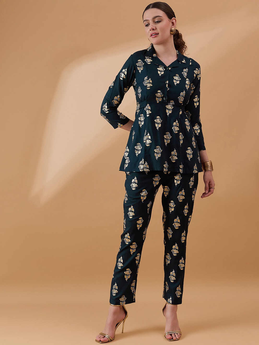 

all about you Floral Printed Shirt With Trousers, Green