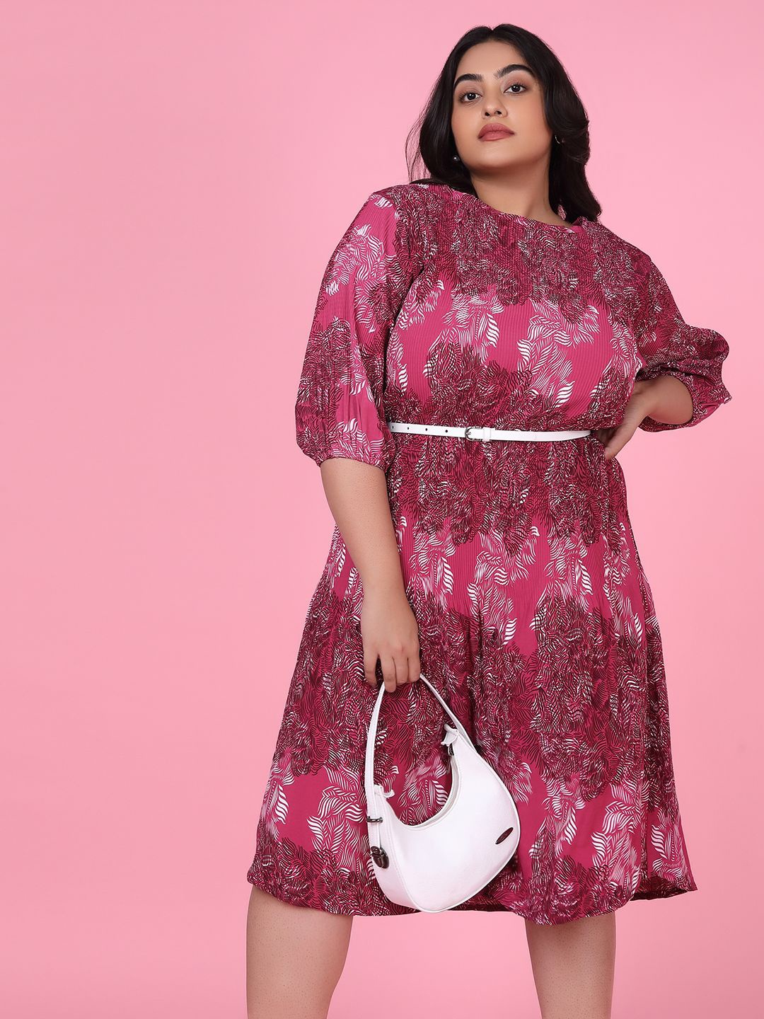 

SHOWOFF Plus Size Printed Fit & Flare Dress, Pink