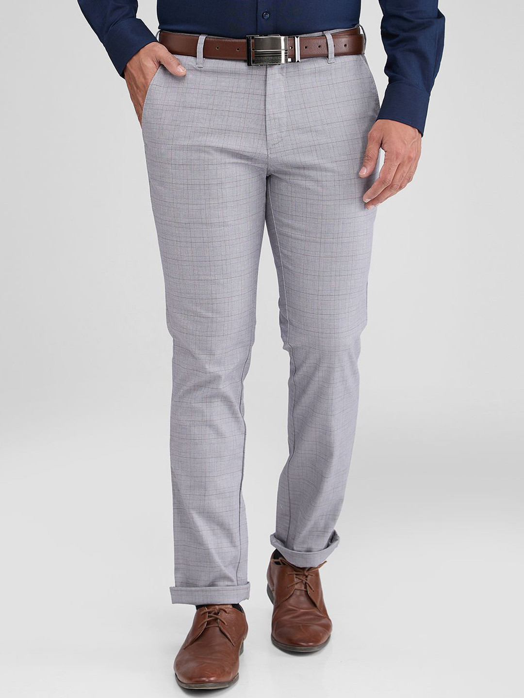 

ColorPlus Men Checked Regular Trousers, Grey