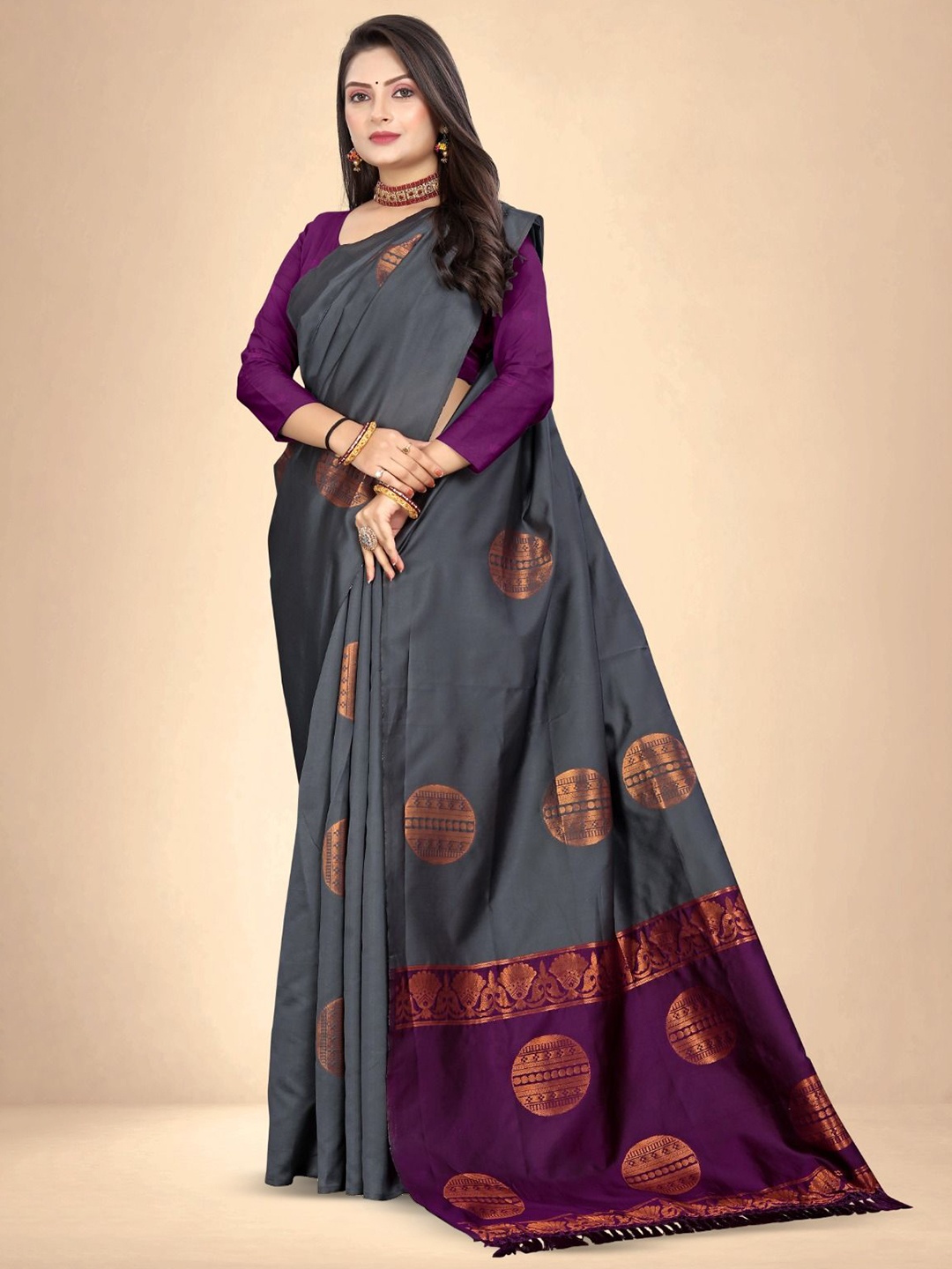 

Abhilasha Woven Design Zari Pure Silk Banarasi Saree, Grey