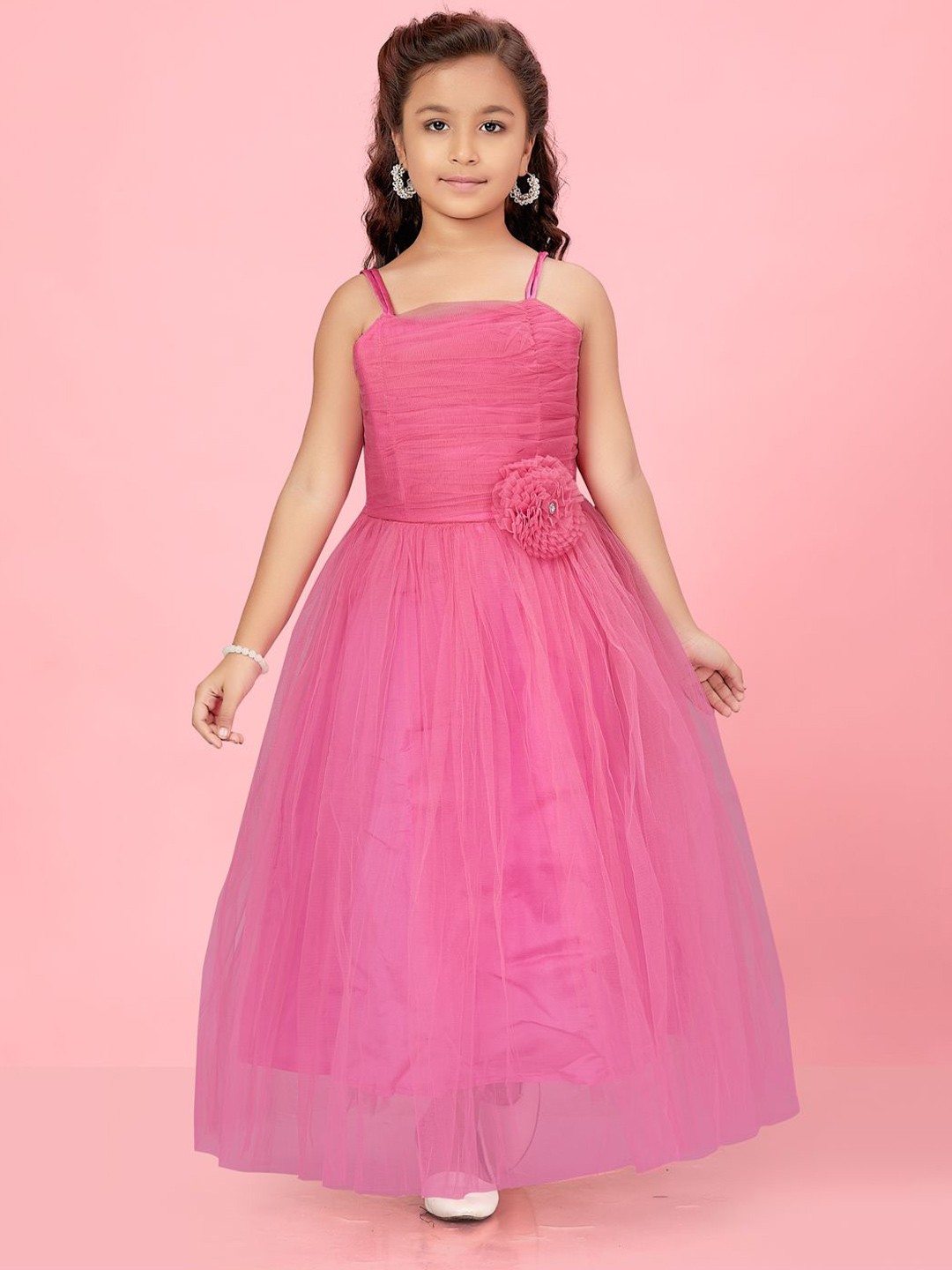

BAESD Girls Net Self Design Maxi Dress, Pink