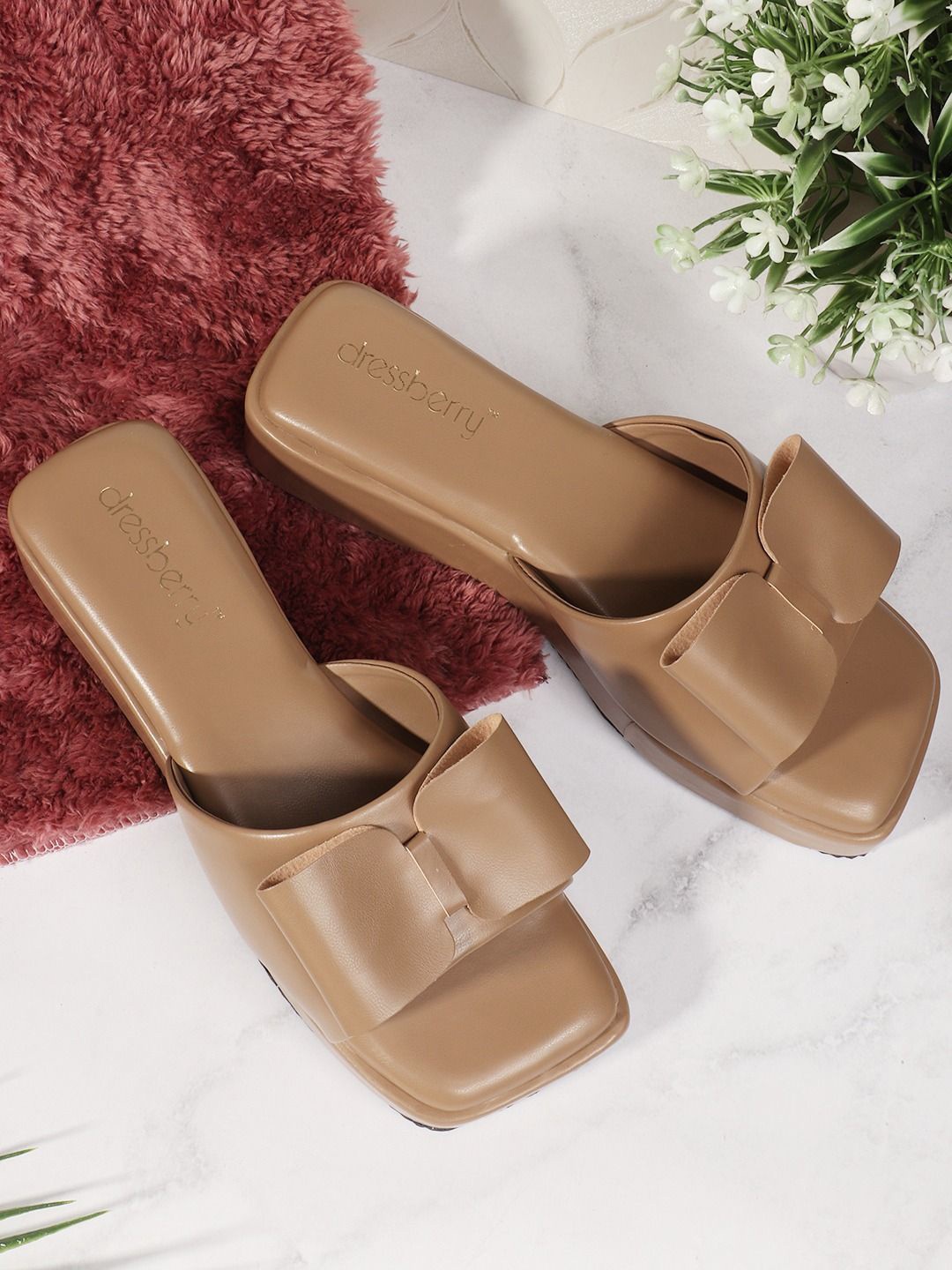 

DressBerry Women Open Toe Wedge Mules, Beige