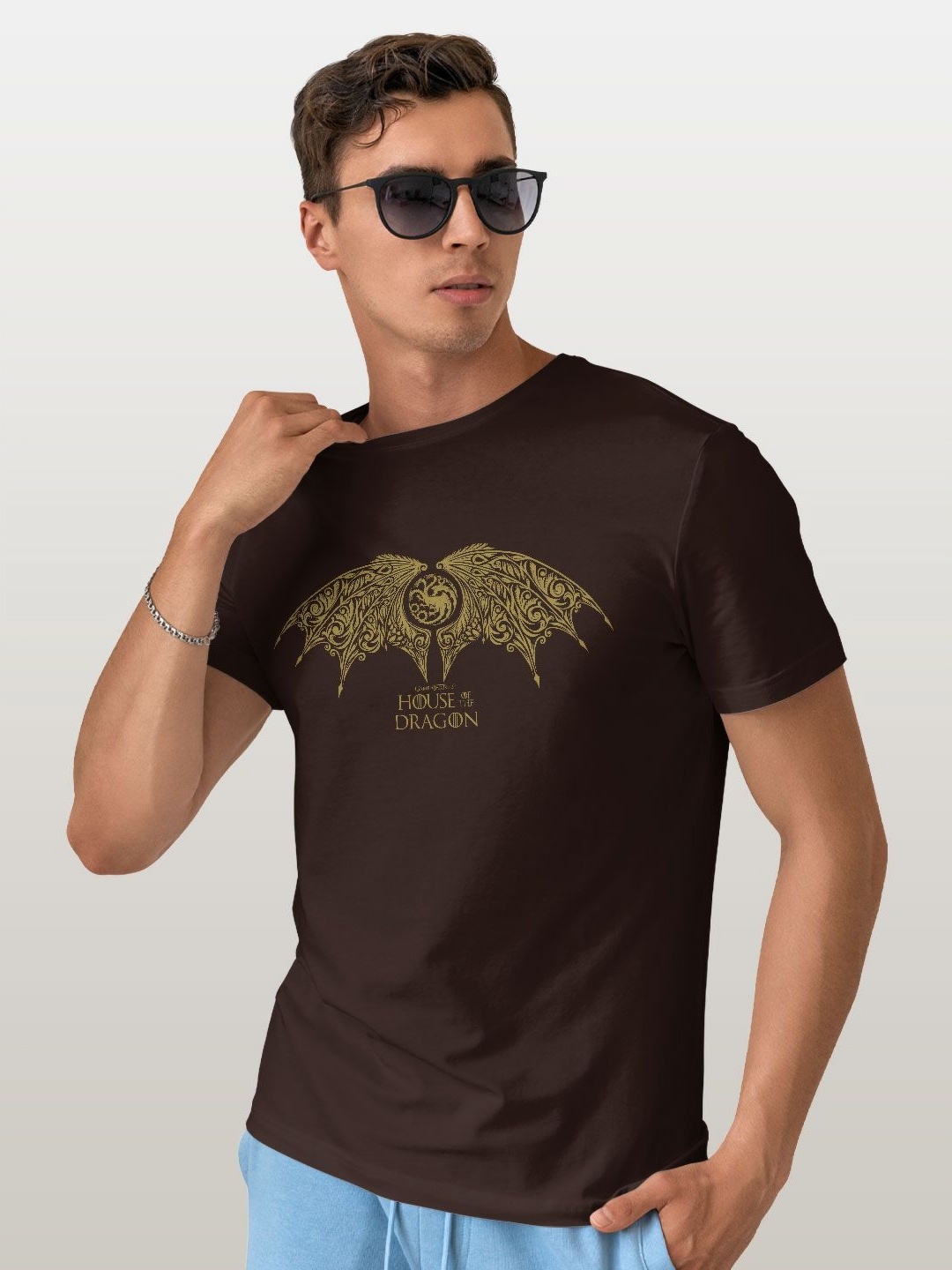 

macmerise Men Typography Printed Applique T-shirt, Brown