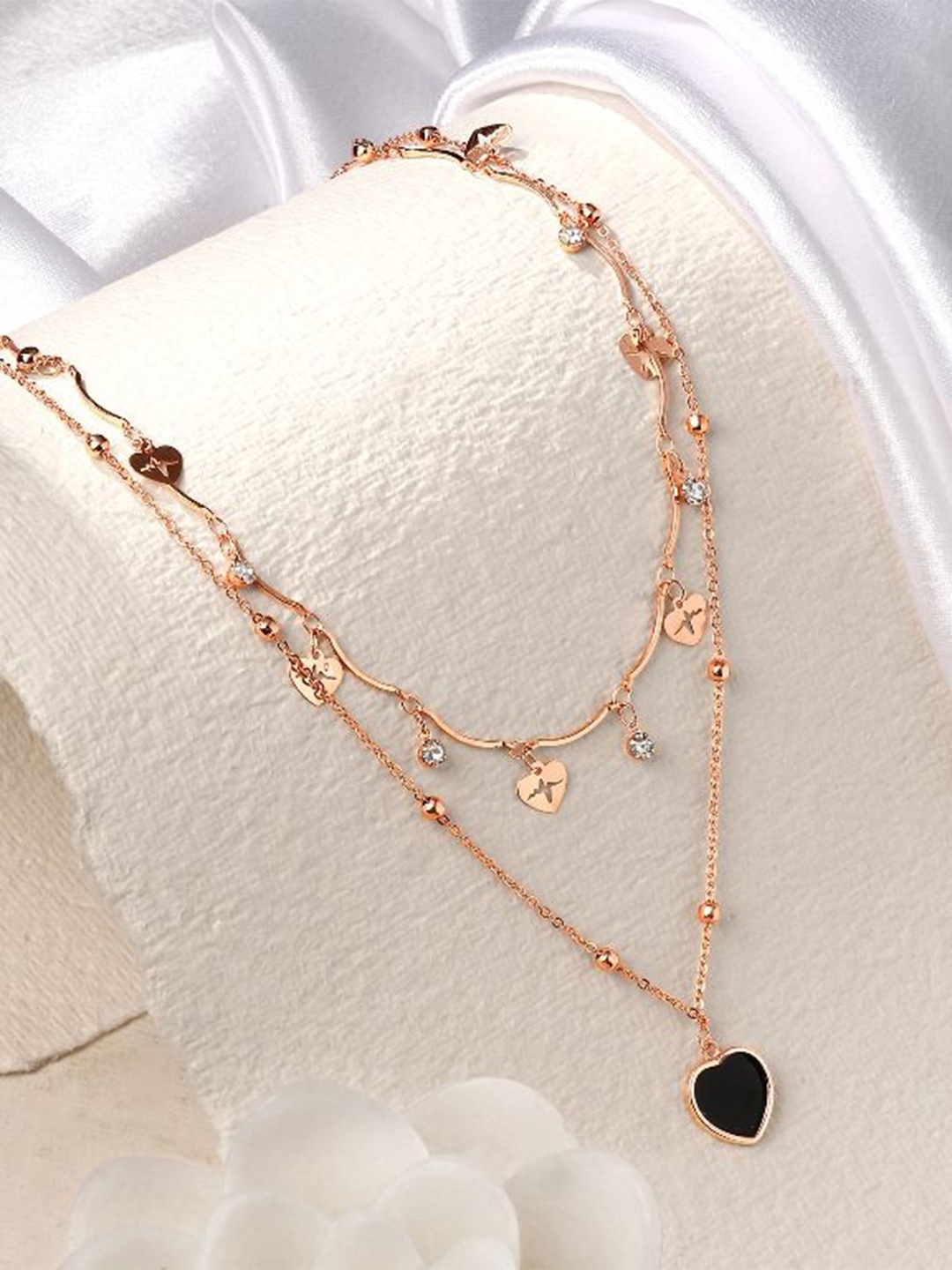 

Cierra Rose Gold-Plated Desirable Heart Shape Layered Necklace