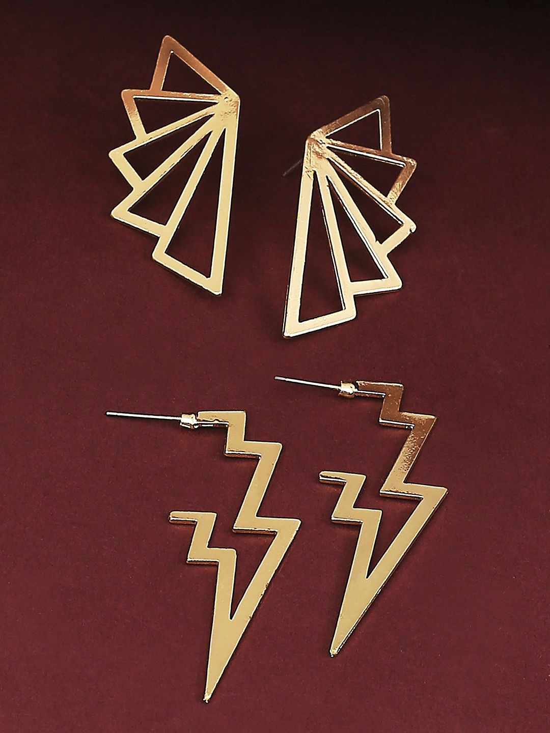 

OOMPH Set of 2 Lightning Bolt & Wings Shape Drop Earrings, Gold