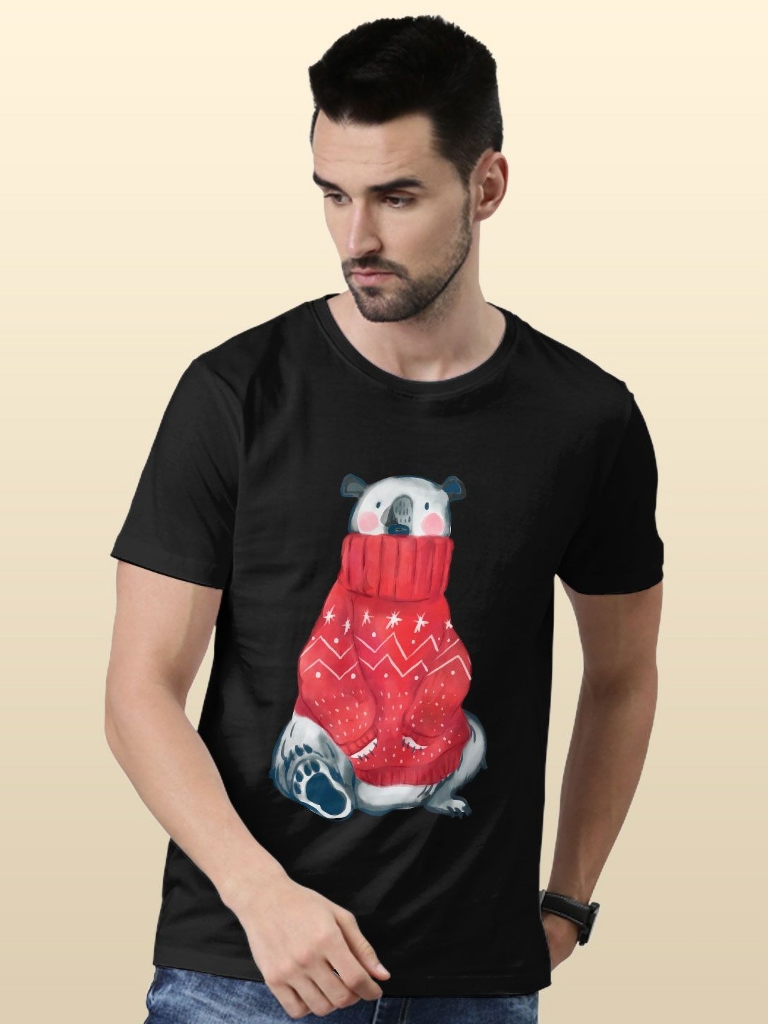 

macmerise Men Floral Printed Applique T-shirt, Black