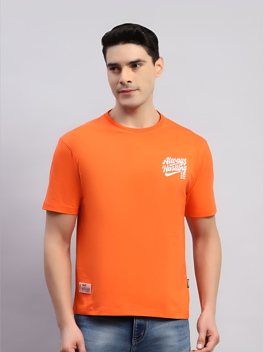 

rock.it Men Printed Round Neck Cotton T-shirt, Orange