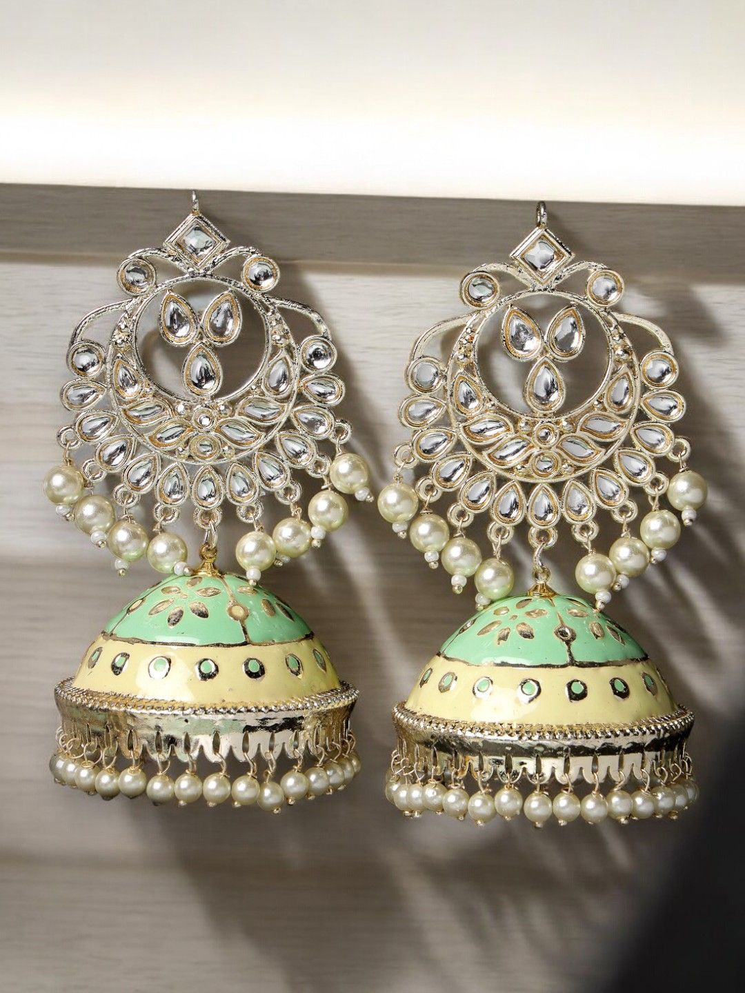 

ADIVA Gold-Plated Kundan Studded Meenakari Dome Shaped Jhumkas