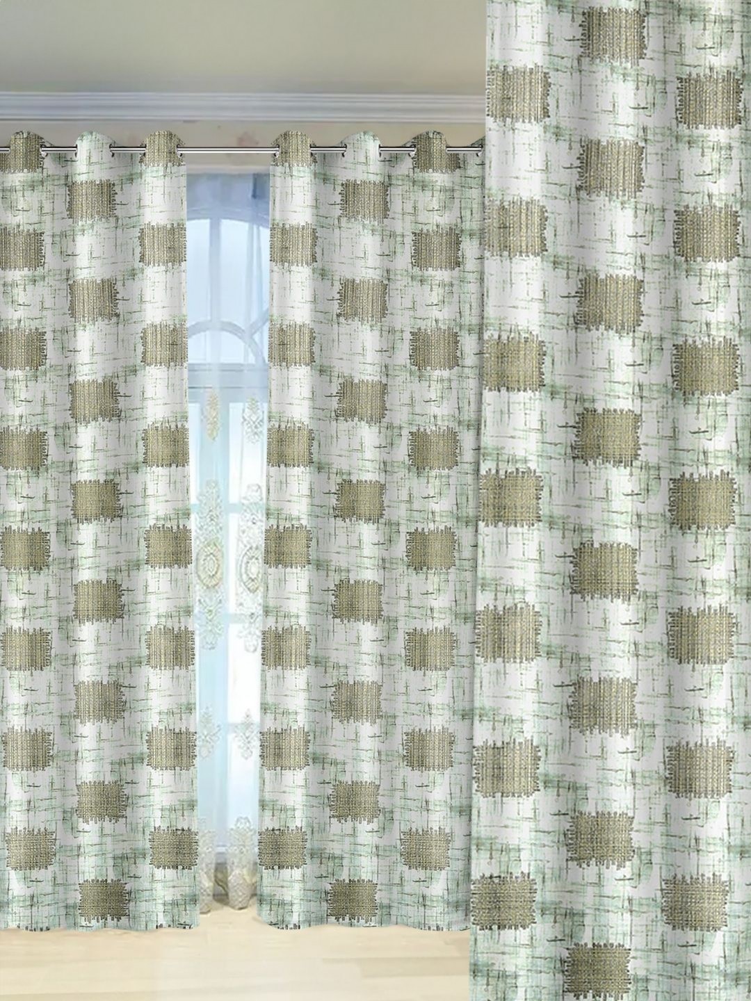 

Tesmare Green & White Printed Sheer Satin Door Curtain