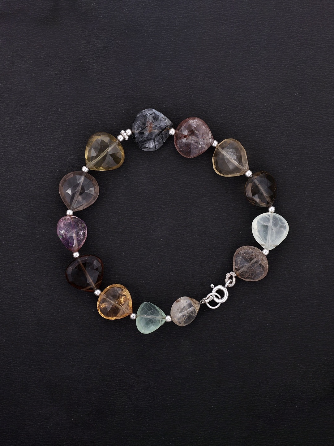 

Exotic India Faceted Gemstone Heart Briolette Sterling Silver Bracelet