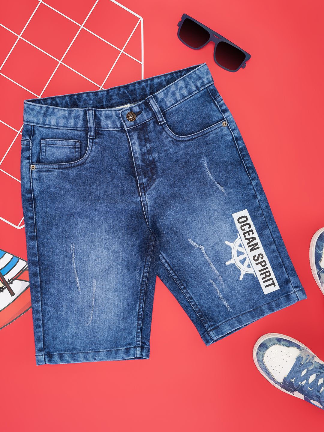 

Pantaloons Junior Boys Washed Mid-Rise Denim Shorts, Blue