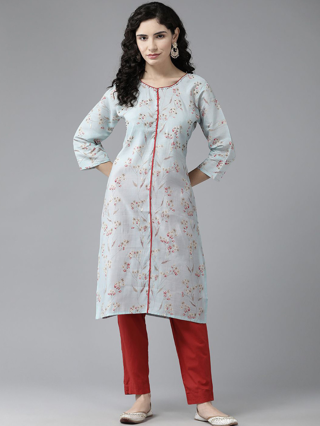 

BAESD Women Paisley Mirror Work Anarkali Kurta, Turquoise blue