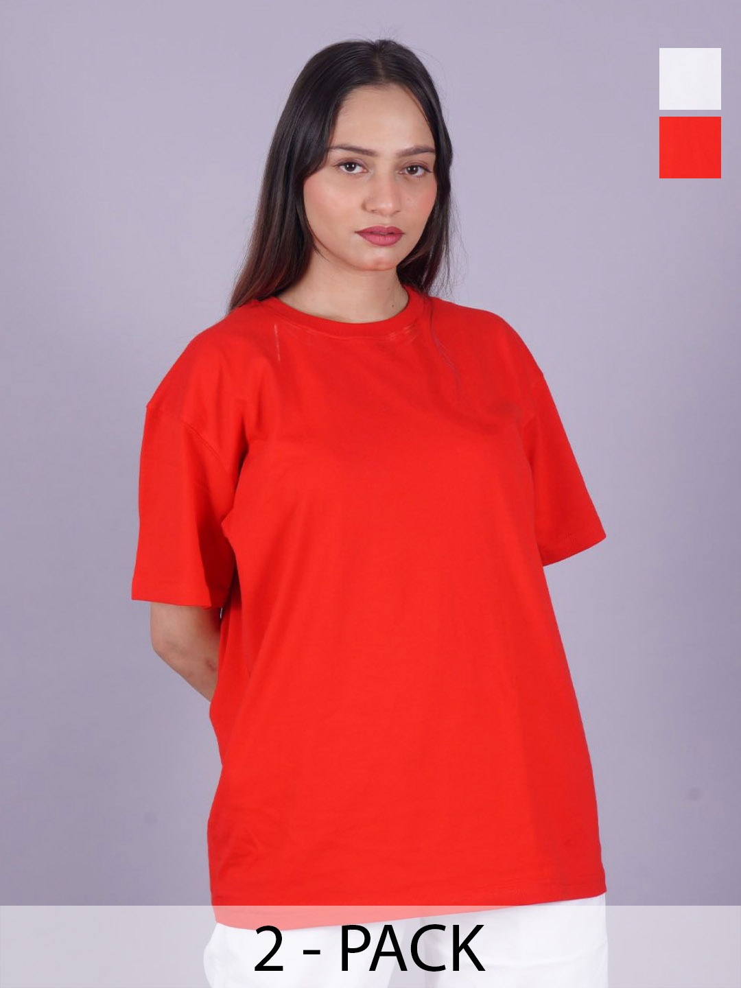 

VYVE Women Pack Of 2 Round Neck Solid T-shirts, Orange