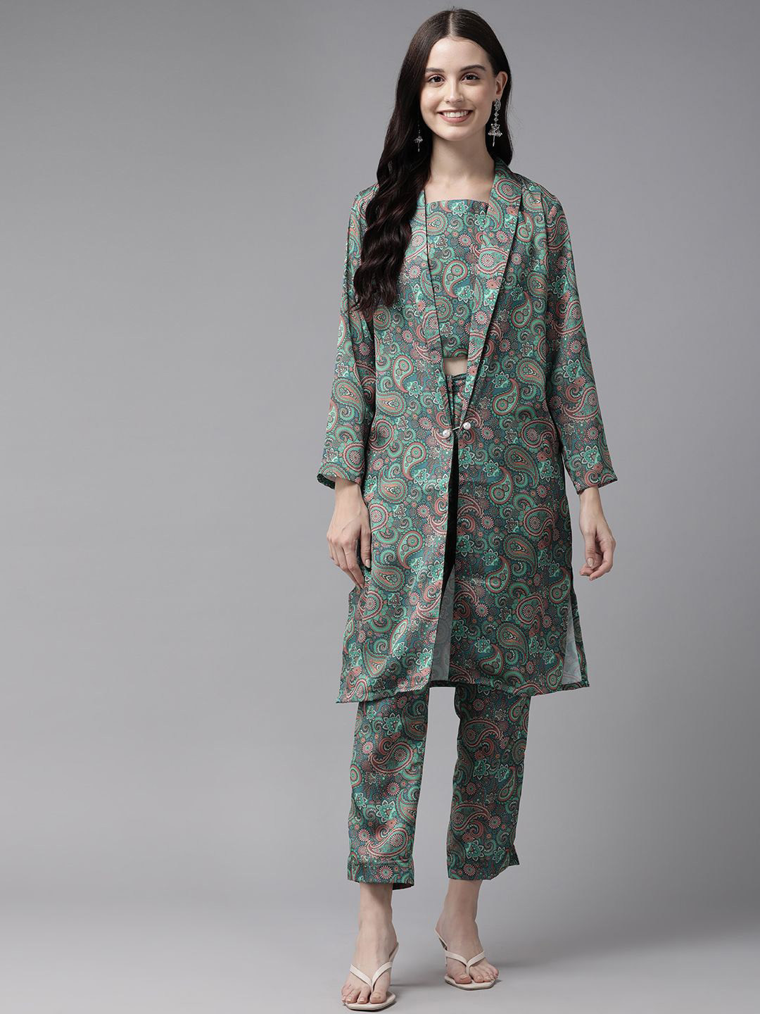 

BAESD Printed Satin Three Piece Co-Ords Set, Green