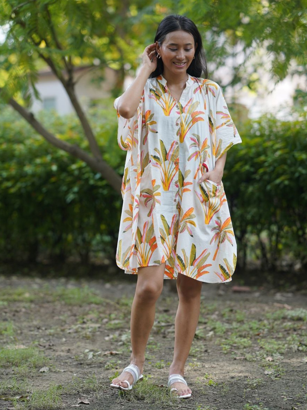 

The Quince Life Tropical Printed Kaftan Dress, White