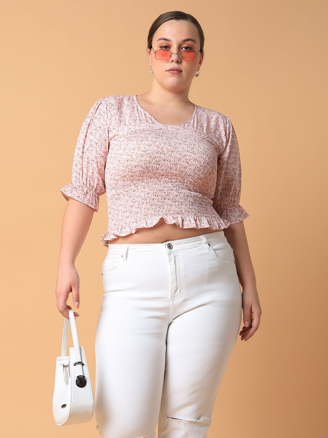 

SHOWOFF Crepe Crop Top, Peach