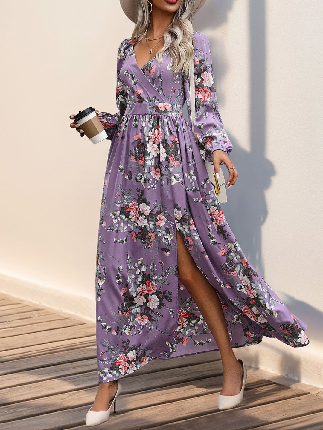 

StyleCast Puff Sleeve Floral Maxi Dress, Purple