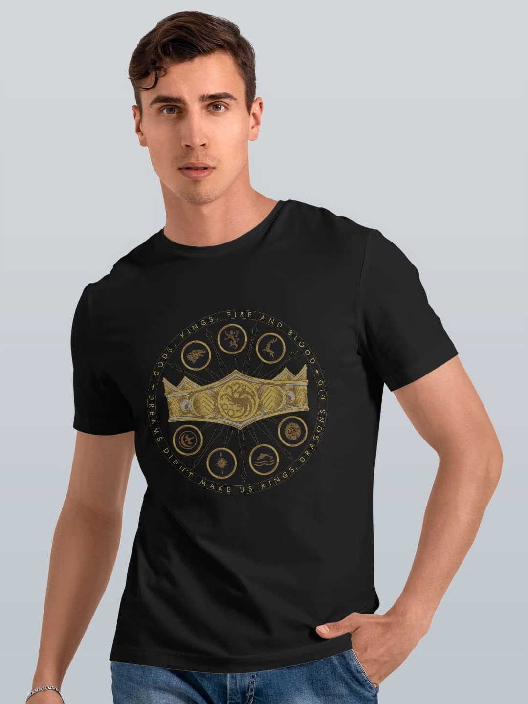 

macmerise Men Printed Applique T-shirt, Black