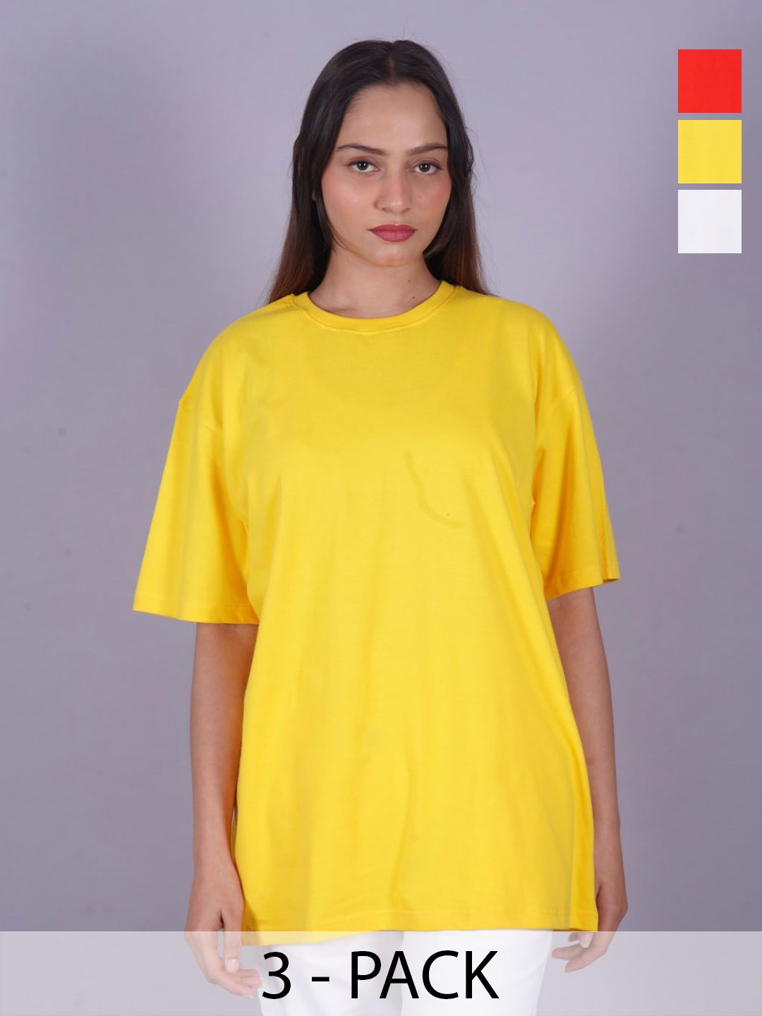 

VYVE Women Pack Of 3 Round Neck Solid T-shirts, Yellow