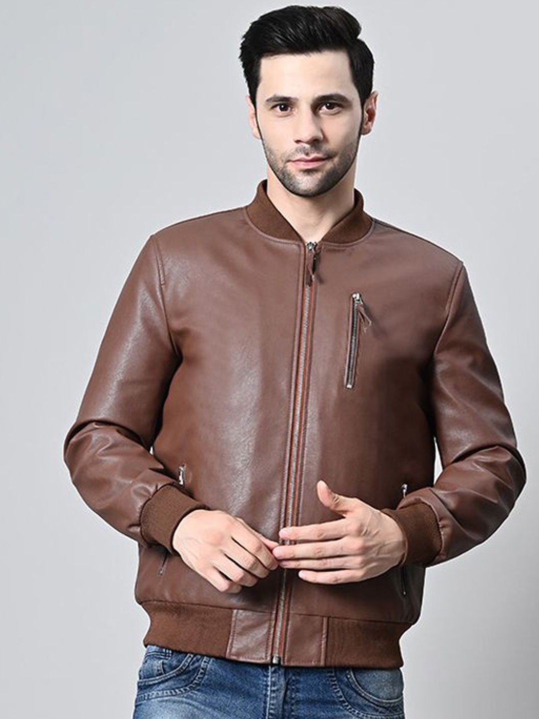 

TBOJ Men Lightweight Crop Bomber Jacket, Tan