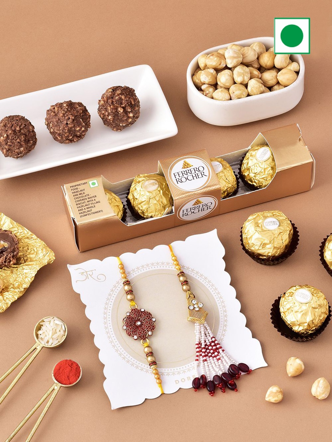 

Hyperfoods 2 Pieces Rakhi With Chocolate Gifts, Gold