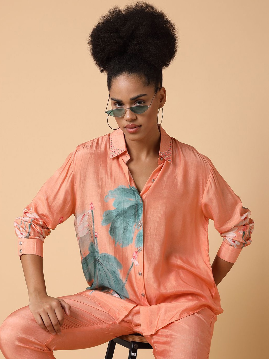 

SHOWOFF Printed Shirt With Trouser, Peach