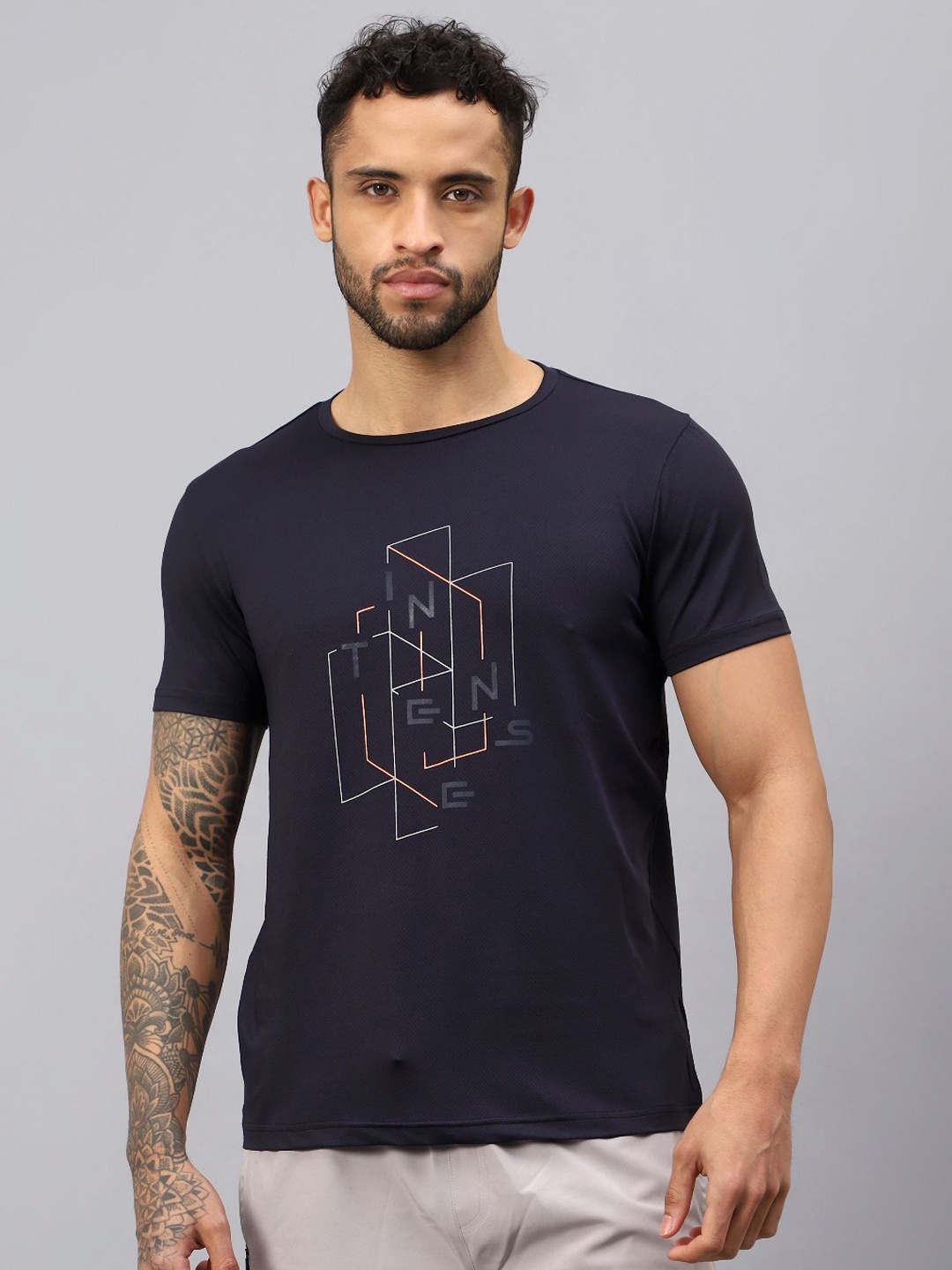 

VECTOR X Men Printed Round Neck T-shirt, Navy blue