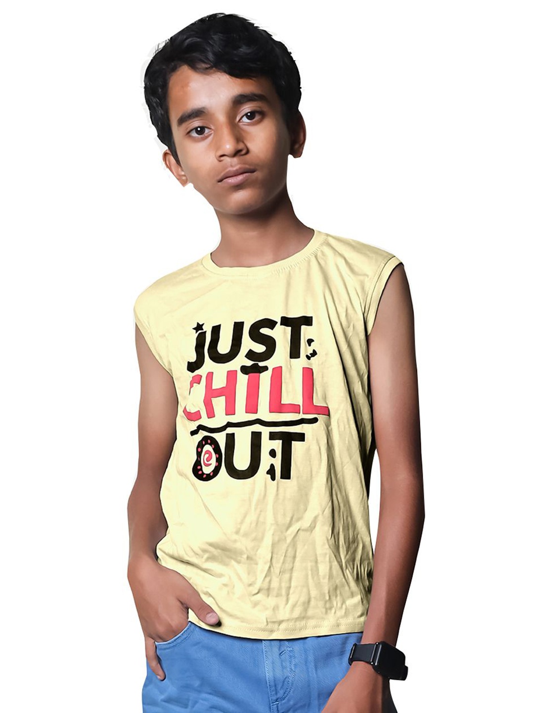 

BAESD Boys Typography Printed Round Neck Sleevless T-shirt, Yellow
