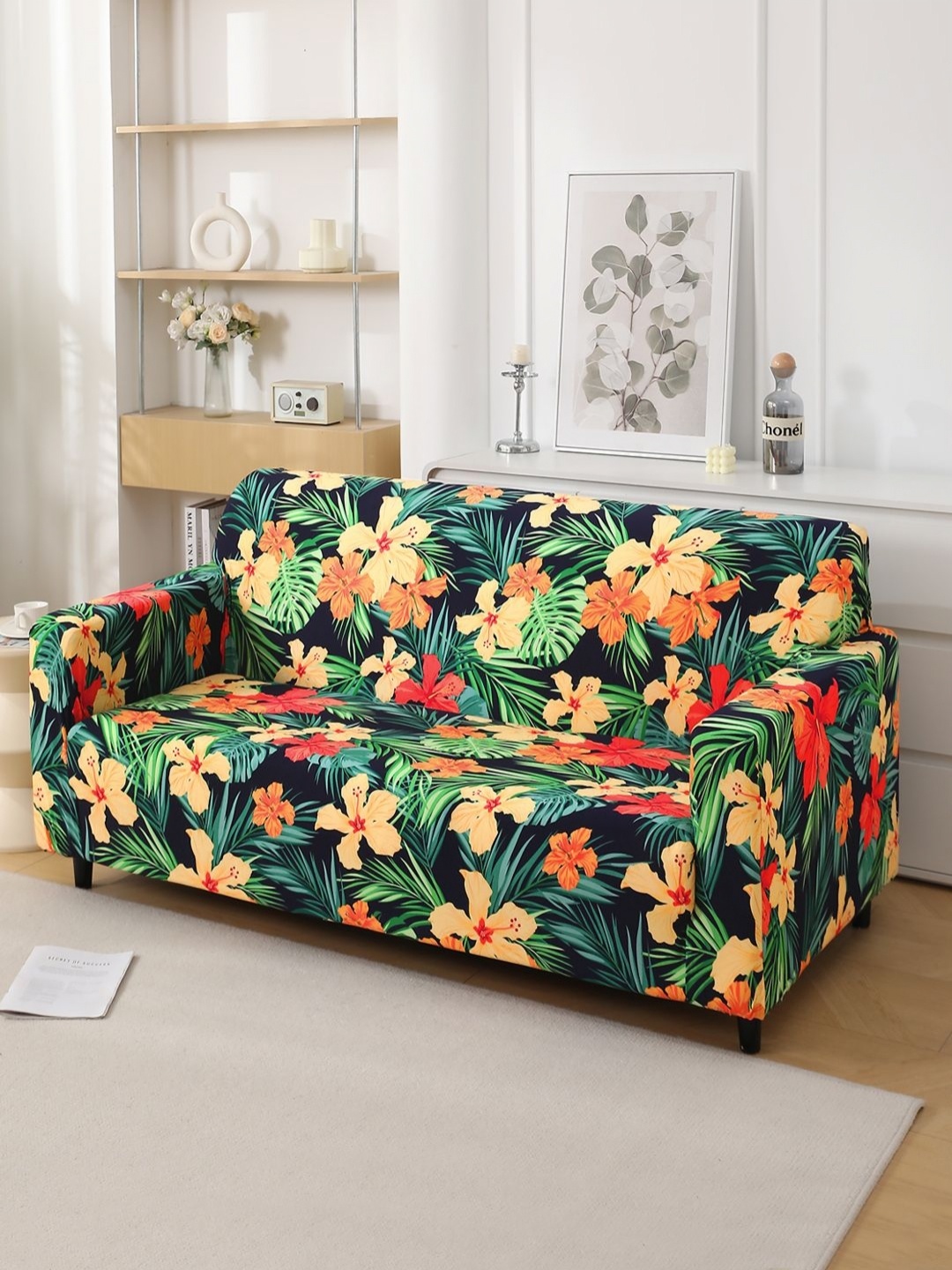 

HOKIPO Blue & Green Printed 140 GSM Stretchable 2 Seater Sofa Cover With Arms