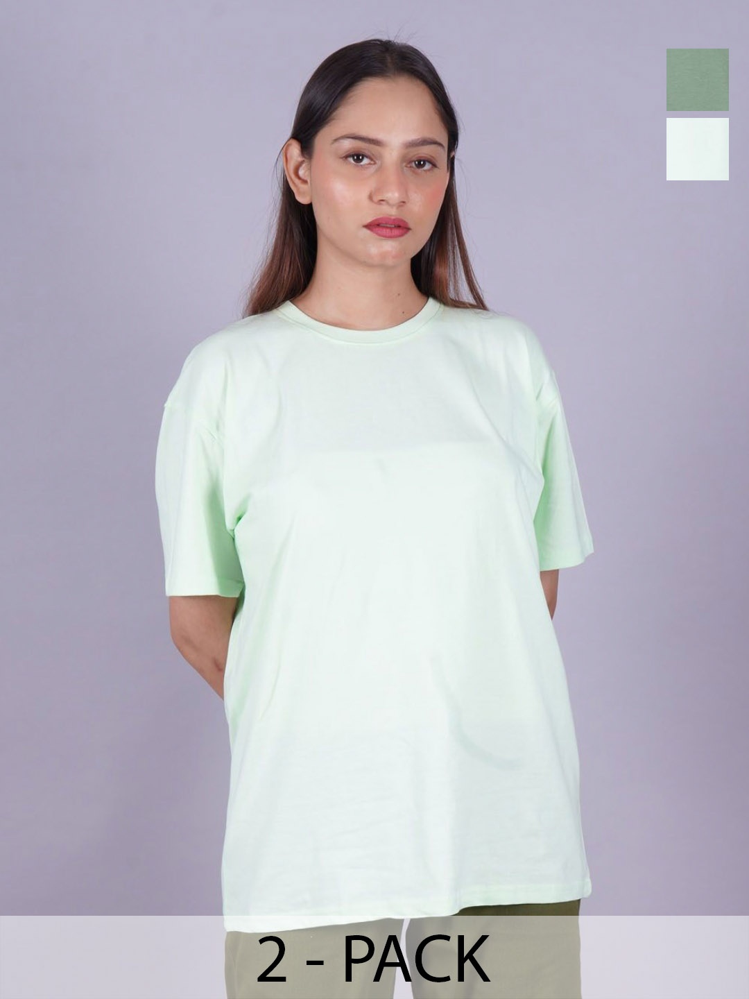

VYVE Women Pack Of 2 Round Neck Solid T-shirts, Olive