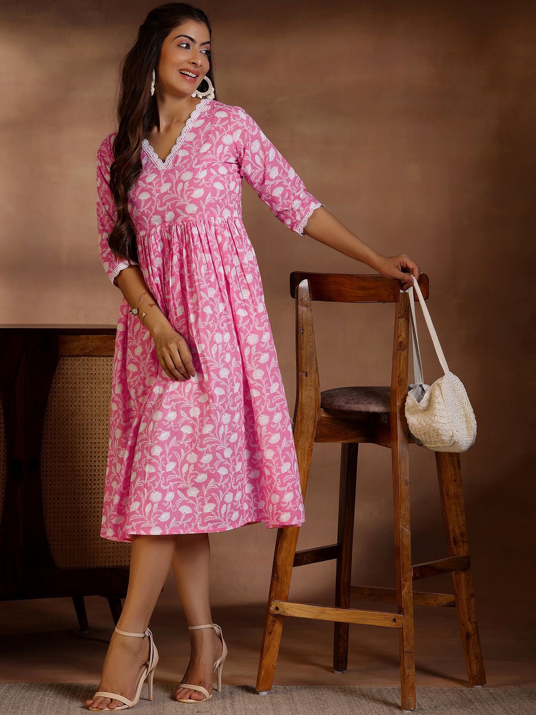 

Libas Ethnic Motifs Printed A-Line Midi Dress, Pink