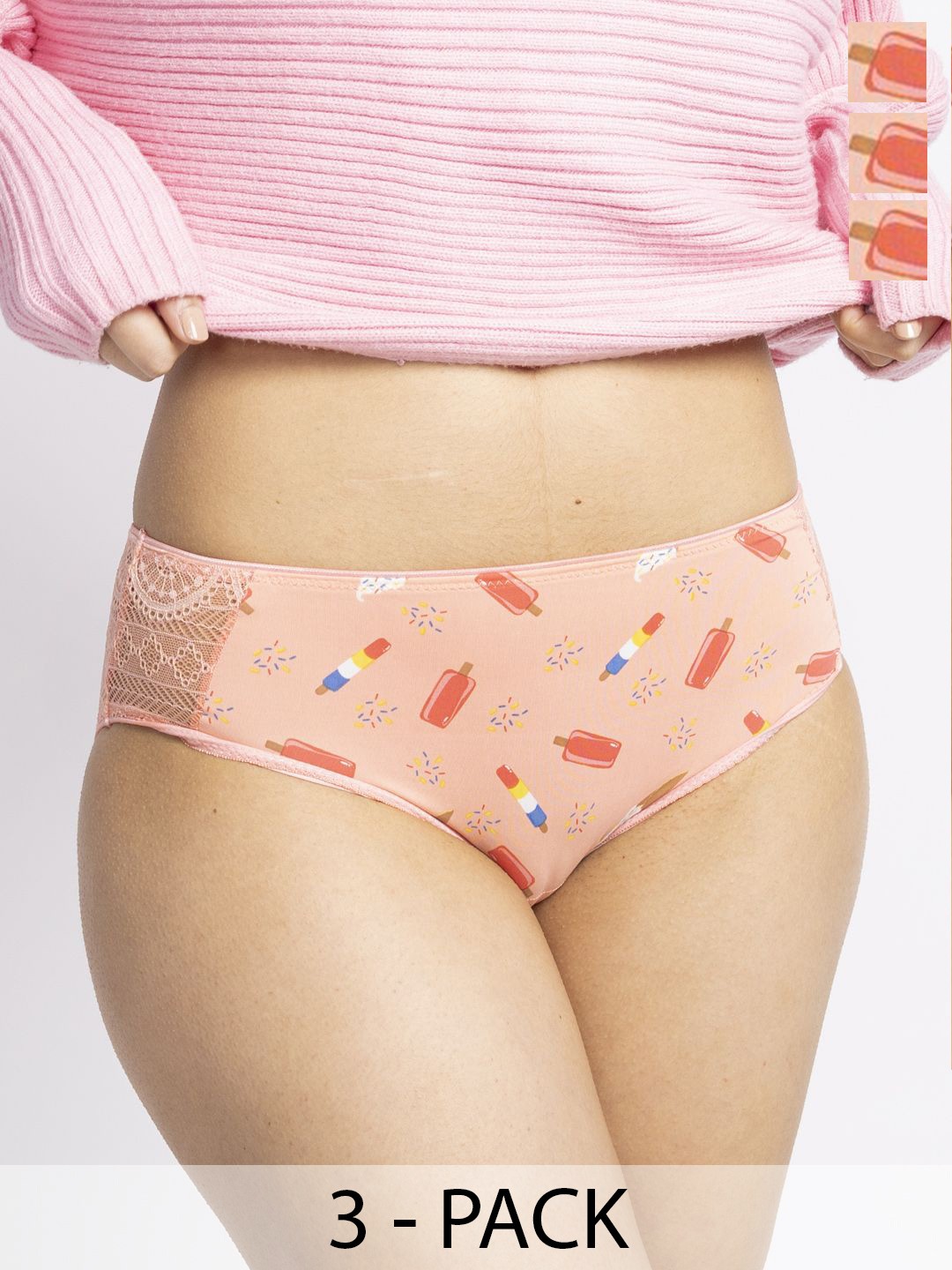 

EROTISSCH Women Pack Of 3 Printed Bikini Briefs, Peach