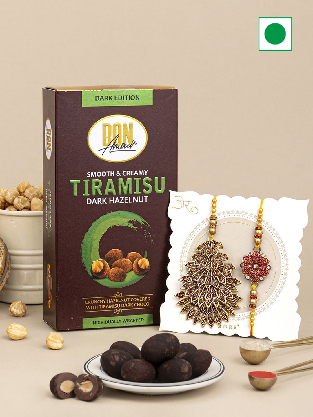 

Hyperfoods Set Of 3 Beaded & Charm Rakhis With Chocolates, Brown