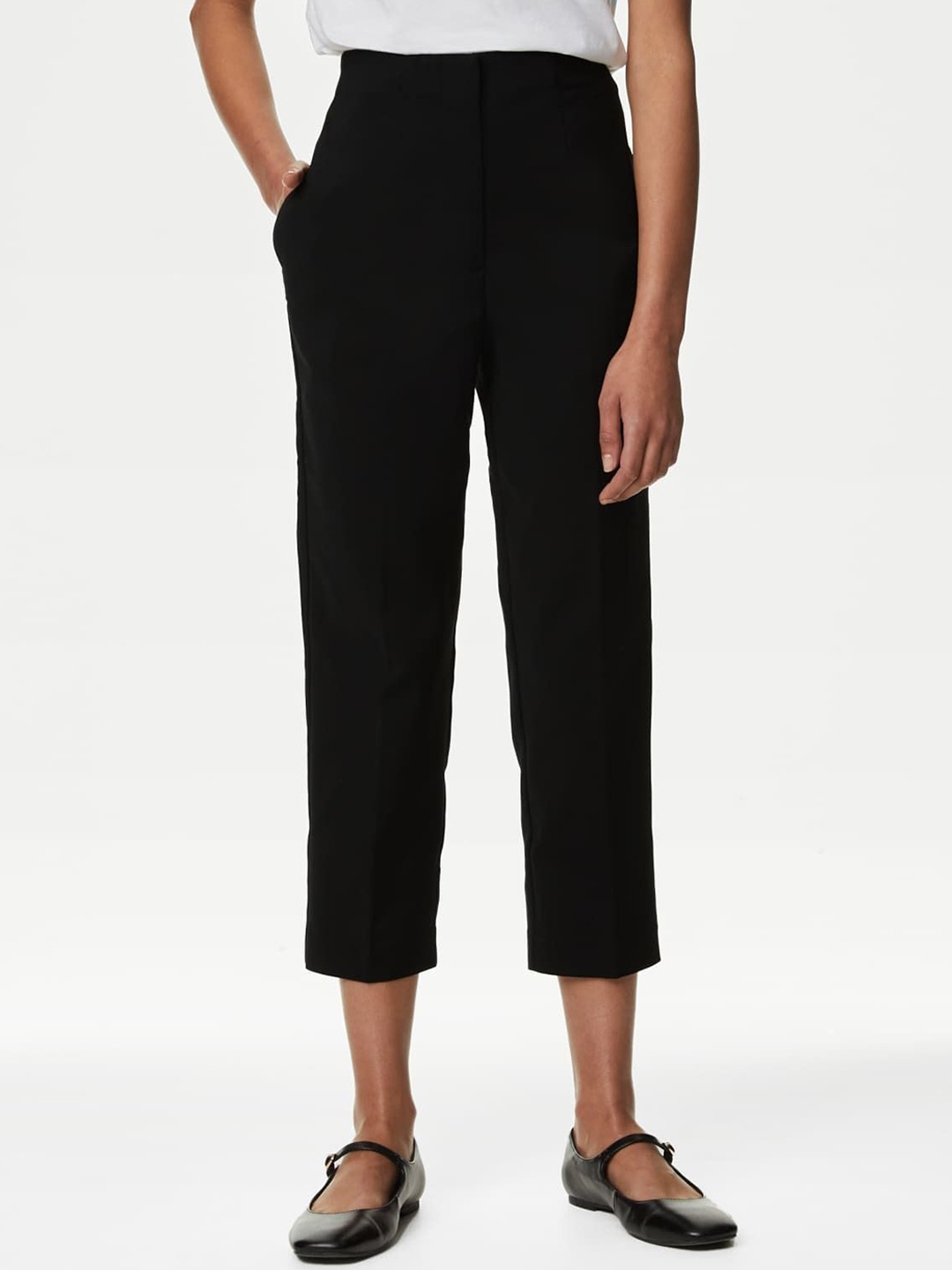 

Marks & Spencer Women Slim Fit High-Rise Trousers, Black