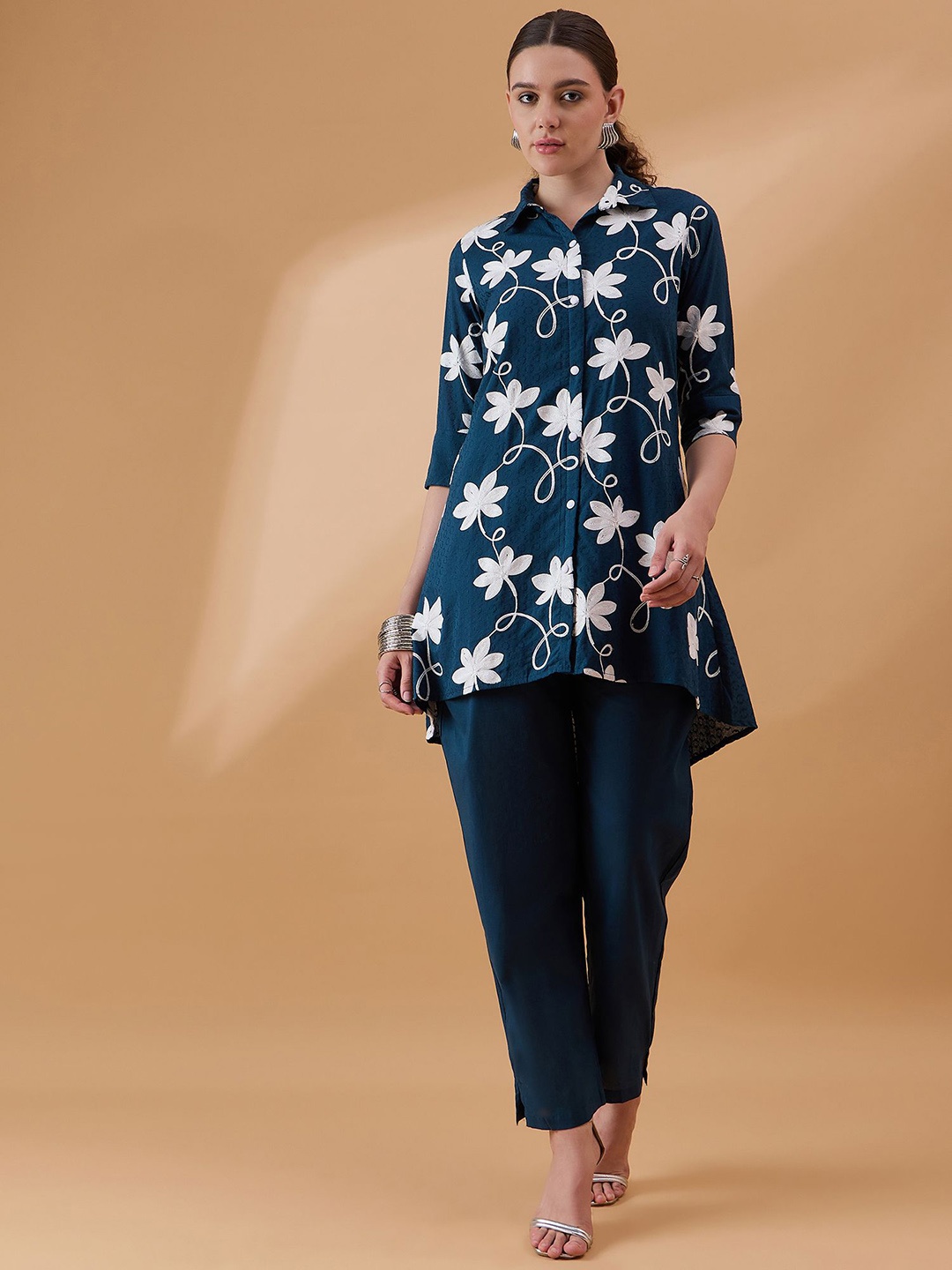 

all about you Floral Embroidered Tunic With Trouser, Navy blue