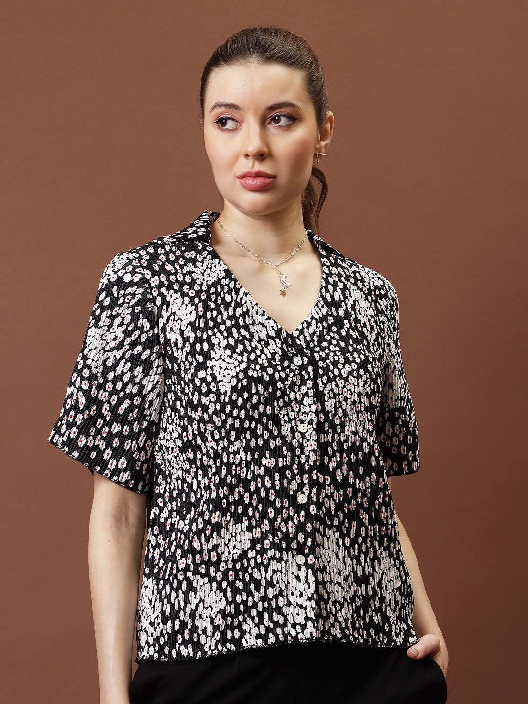 

Athena Immutable Animal Print Crepe Wrap Top, Black