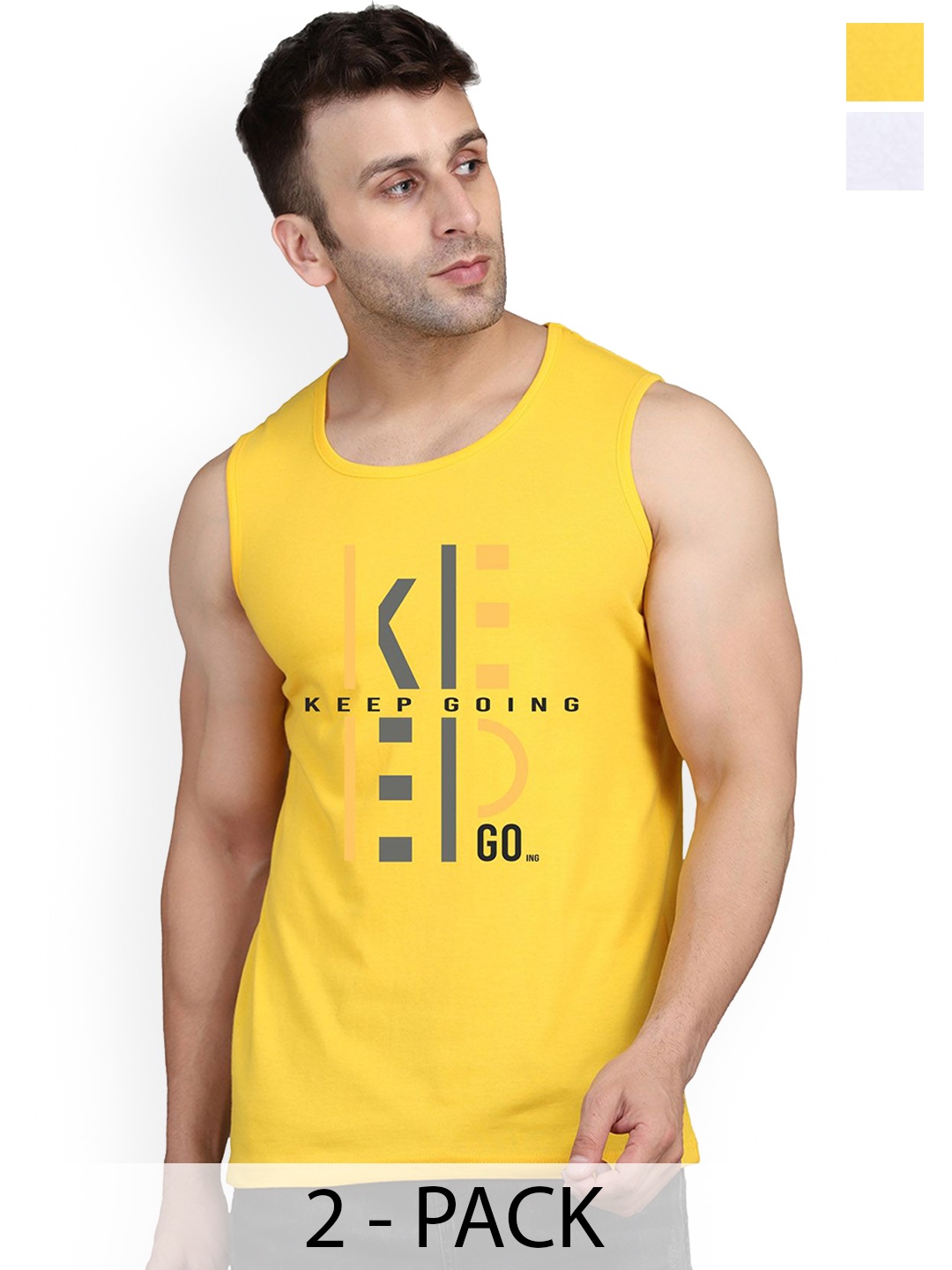 

SLOWLORIS Pack Of 2 Printed Cotton Vests - SL26 COMBO (LOUD WHITE) (KEEP YELLOW)