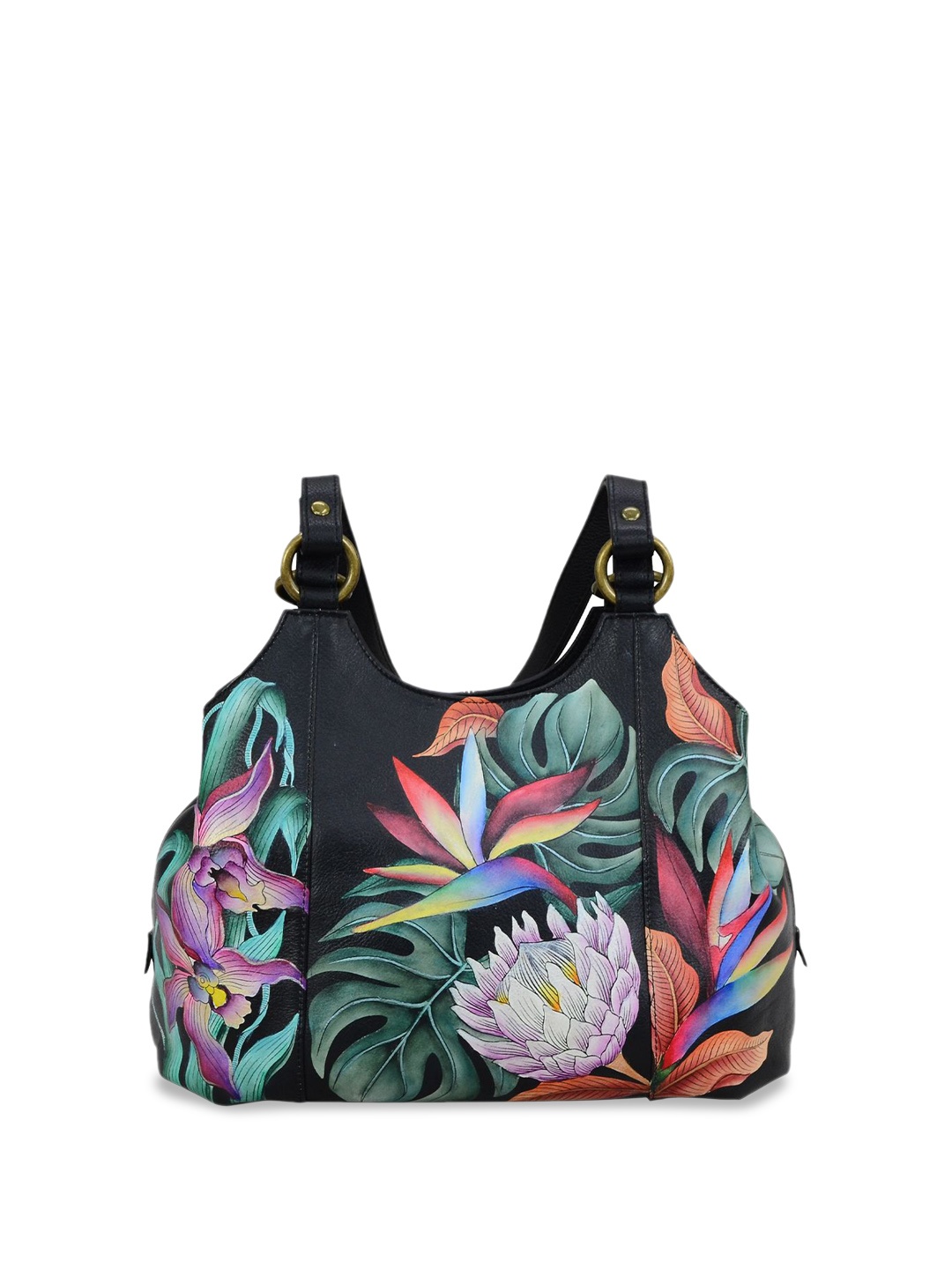 

Anuschka Floral Printed Leather Oversized Shopper Handheld Bag, Black