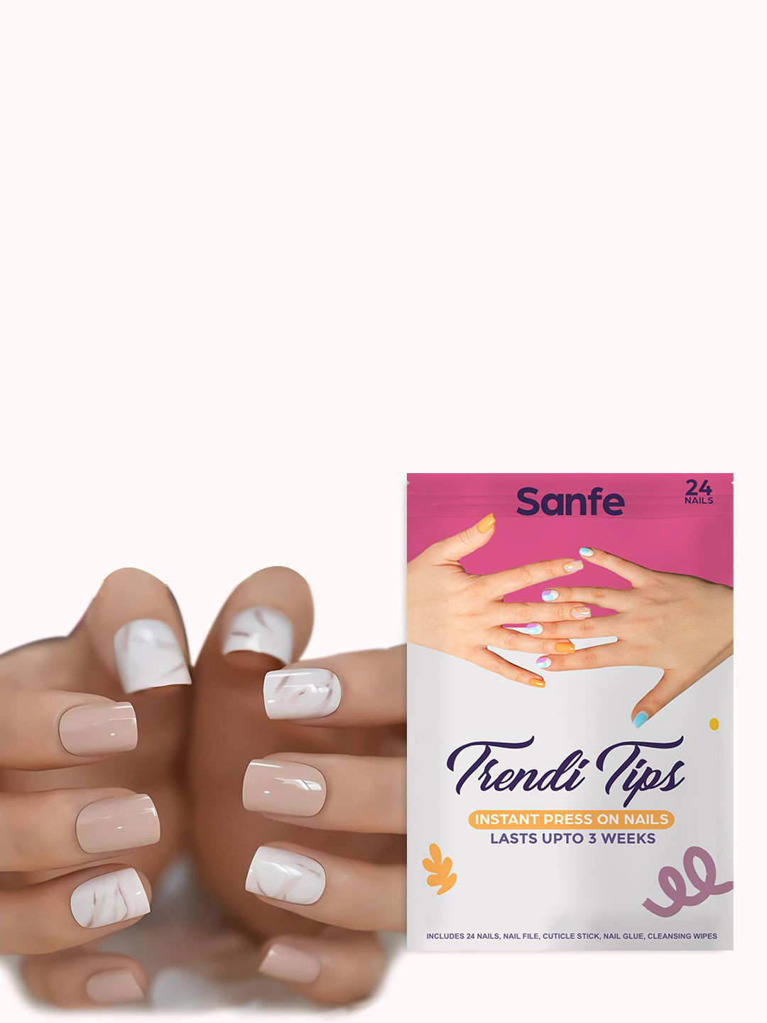 

Sanfe Trendi Tips Set Of 24 Instant Press On Nails - Off White