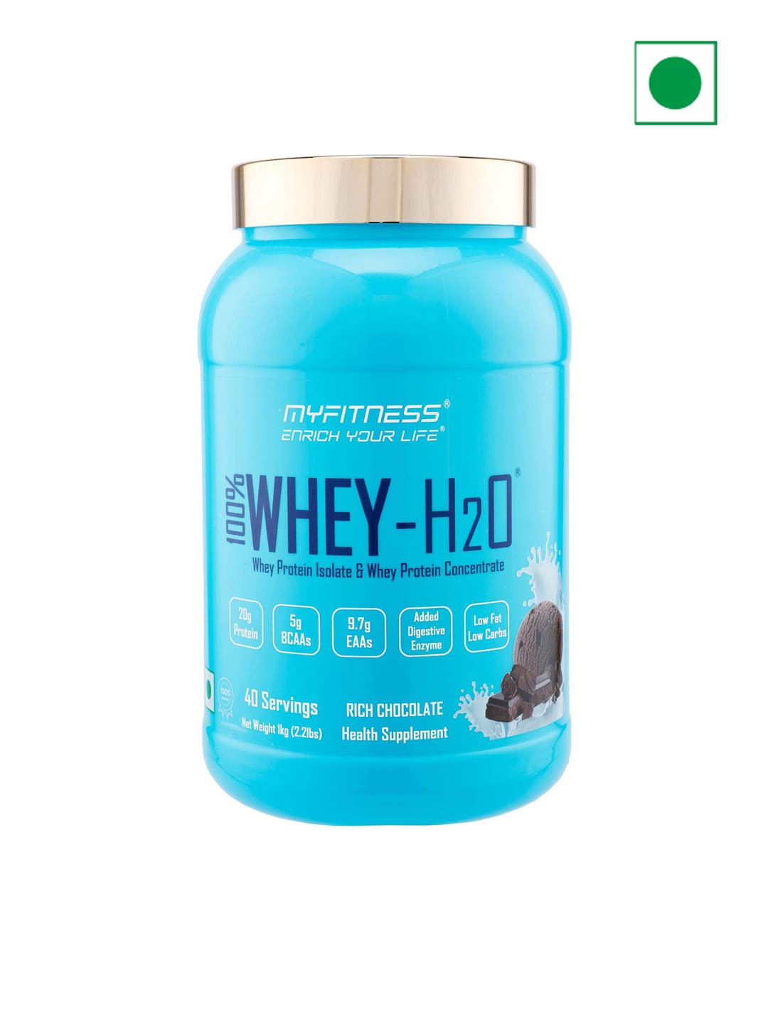 

Myfitness 100% Whey H20 Protein - Rich Chocolate Flavour 1kg, Blue