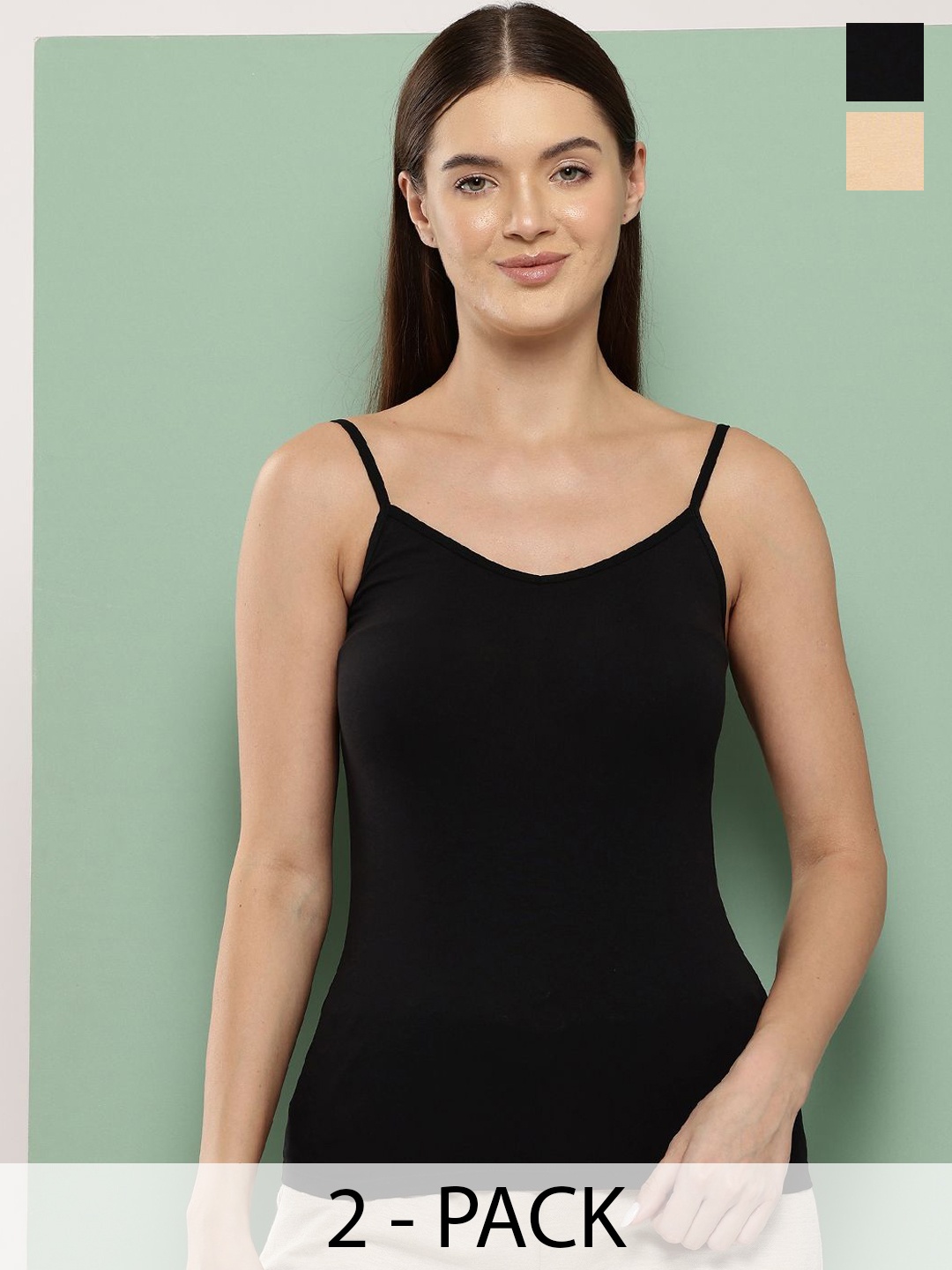 

Leading Lady Pack Of 2 Shoulder Strap Camisoles, Black