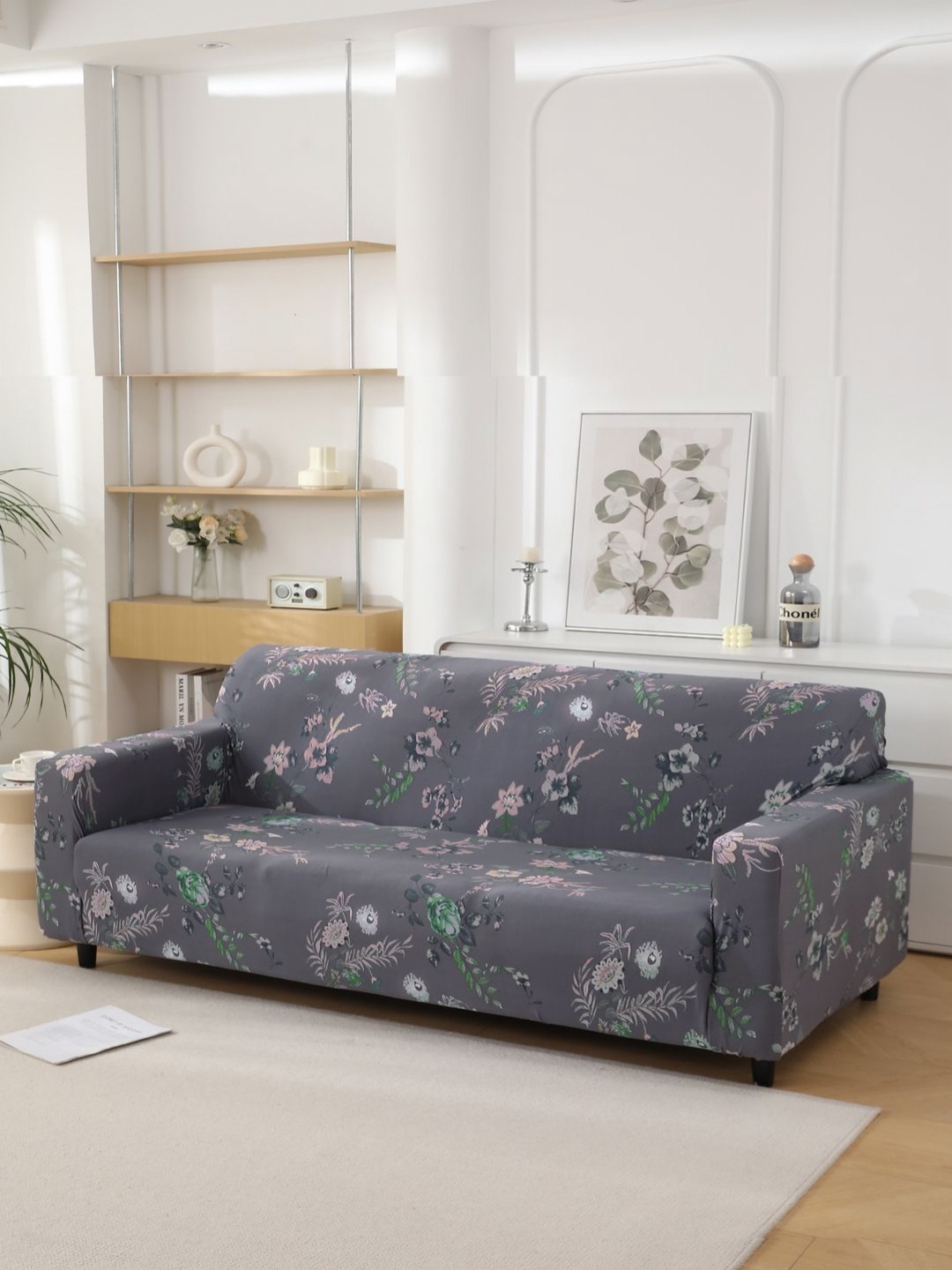 

HOKIPO Grey & White 4 Seater Sofa Cover With Arms