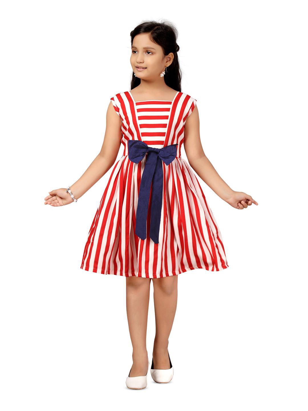 

BAESD Girls Striped Fit & Flare Dress, Red